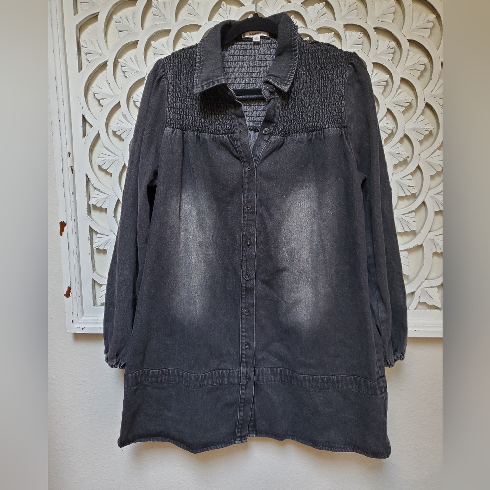 LaLavon NWOT Denim Smocked Mini Dress Tunic Size Large